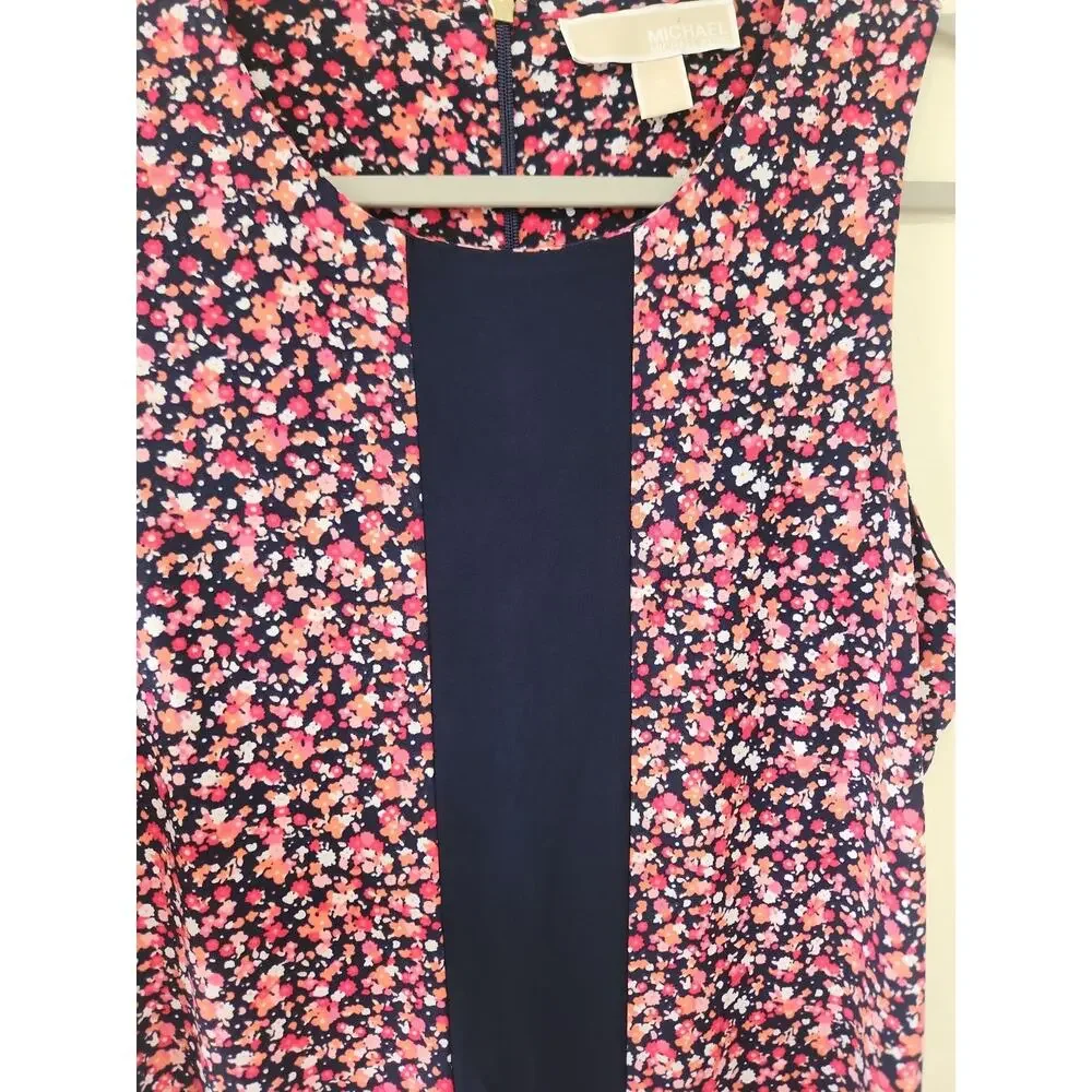 Michael Kors MMK M Shift Dress Blue Pink Paisley Sleeveless Knee Length